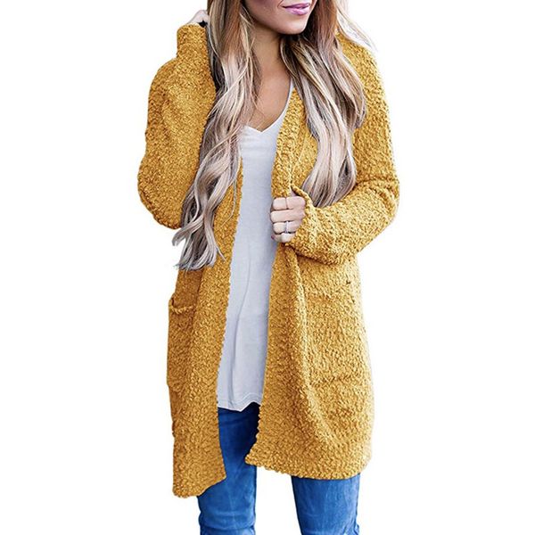 

2020 new style for autumn and winter foreign trade knitwear european and american popular solid color particle velvet double pocket cardigan, White