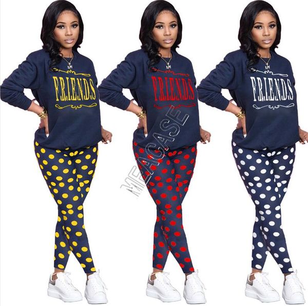 

women tracksuit designer polka dot friends letter printing hoodie long sleeve sweatshirt pants leggings two piece set outfits d82605, White