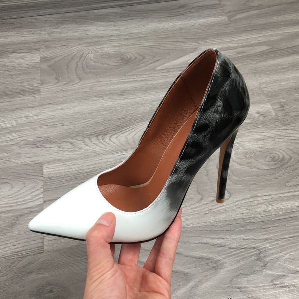 

slip-on pointed toe shoes womens high heels leopard patent leather female 12cm heel pumps shoes party heels size 34-43multifunction, Black