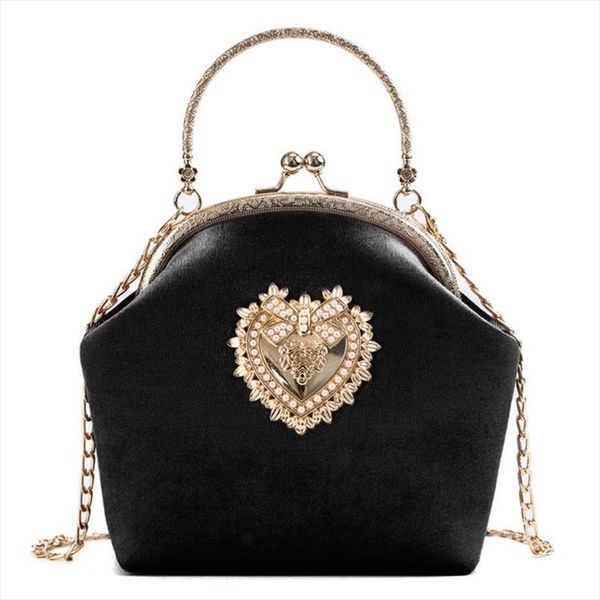 

women velvet handbag vintage heart design evening bag wedding party bride clutch shoulder bags purse handbags women bags