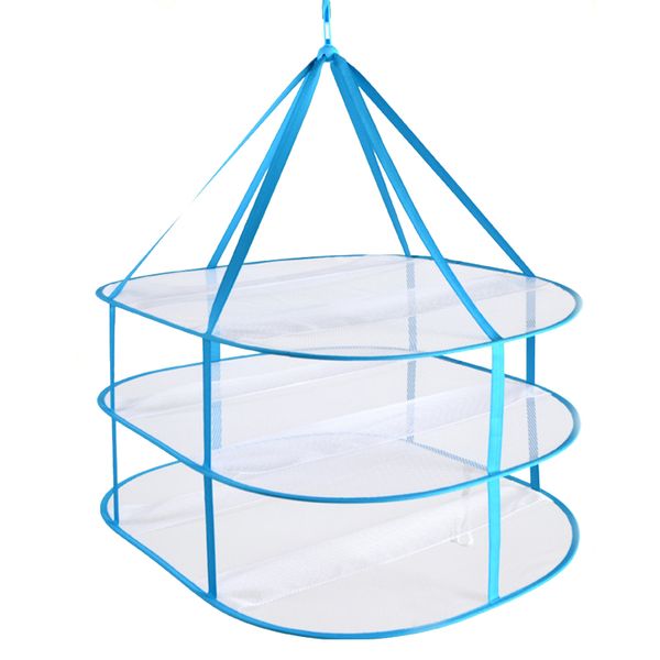

creative 3-tier portable folded mesh clothes hanging clothes basket sweater drying rack