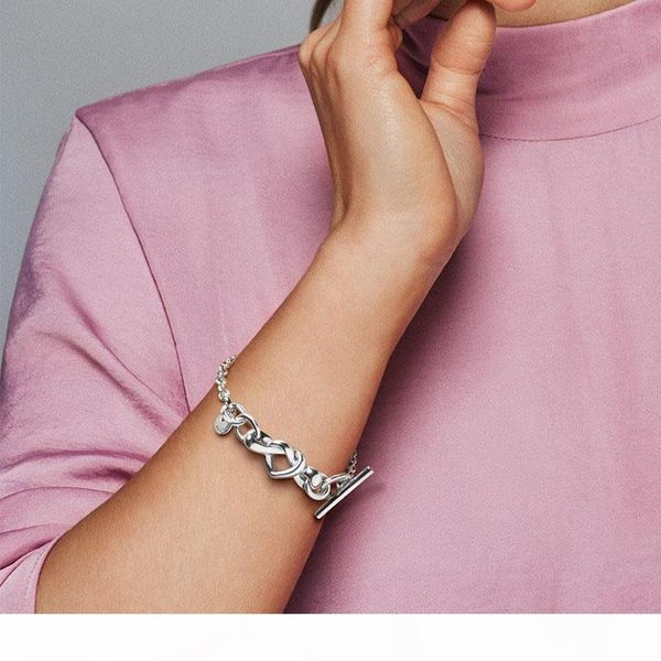 

2019 new arrival 925 sterling silver hand chain bracelets original box for pandora knotted heart bracelet women luxury designer bracelet, Golden;silver