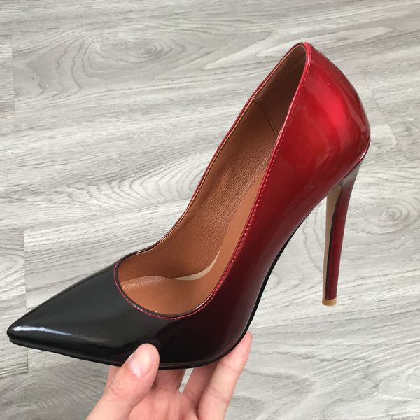 

fashion patent leather womens pumps pointed toe 12cm stilettos ultra high heel ladies party shoes big size 34-43multifunction, Black
