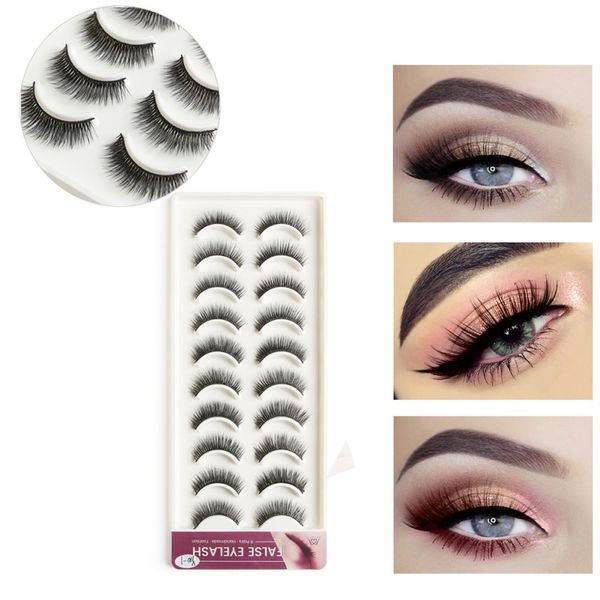 

10pairs ложные ресницы природные керлинг slender handmade 3d поддельные eye lashes макияж инструменты