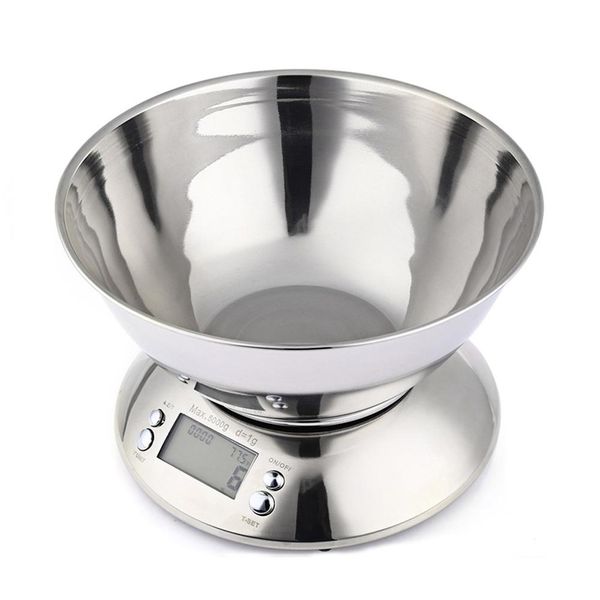 Inox Balança de cozinha de aço 5 kg / 1g Balança electrónica de cozinha Food Balance Cuisine Precision Scale Digital com bacia Ferramenta Cozinhe