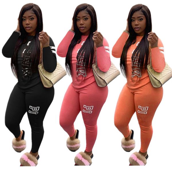

letter print women tracksuit long sleeve t shirt pullover + pants leggings two piece set autumn outfits fashion sportswear suit clothes 2020, White