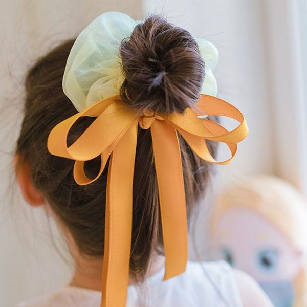 

girl sweet princess wind bowknot headband versatile hair cord french solid elastic hair bands girls streamers headbands, Slivery;white