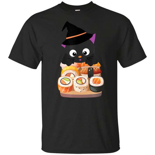

cat anime halloween japanese sushi gift black t - shirt s - 6xl harajuku fashion classic tee shirt