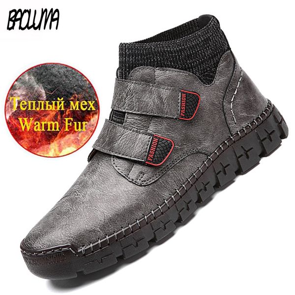 

men's ankle boots british style men's boots fur warm snow outdoor comfortable mens designer sneakers botas hombre, Black