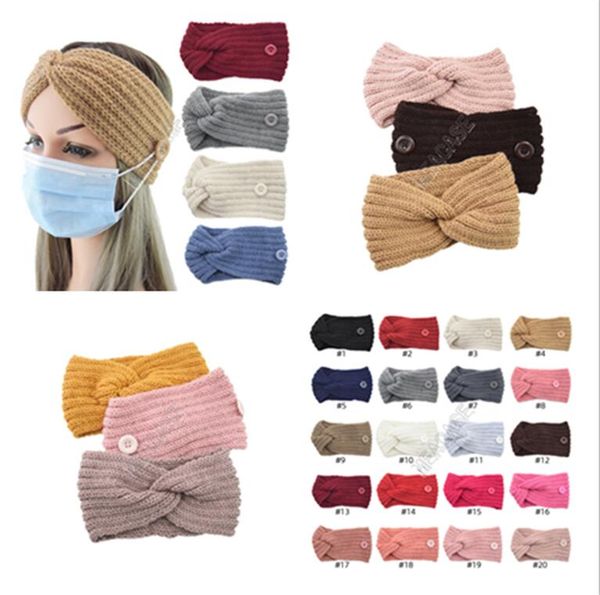 

women knitted headband warm woolen cross headbands knitting headwrap with button for ear protective designers mask holder hairlace d82701, Slivery;white