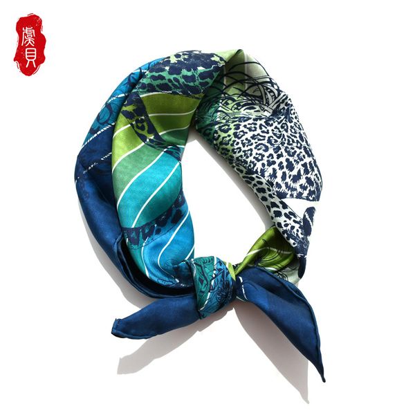 

luxury blue red stripe natural silk scarf printed for women 100% real silk medium square wrap shawl gift for lady, Blue;gray