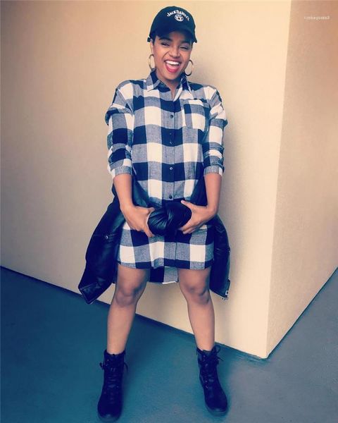 

spring autumn summer plaid printed autumn long sleeved shirts long blouses women v neck cotton blend blouse, White