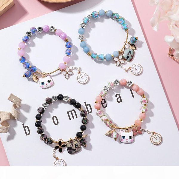 

yada ins japanese style cartoon cat bracelets&bangles for women charm bracelets handmade jewelry alarm clock bracelet bt200358, Golden;silver