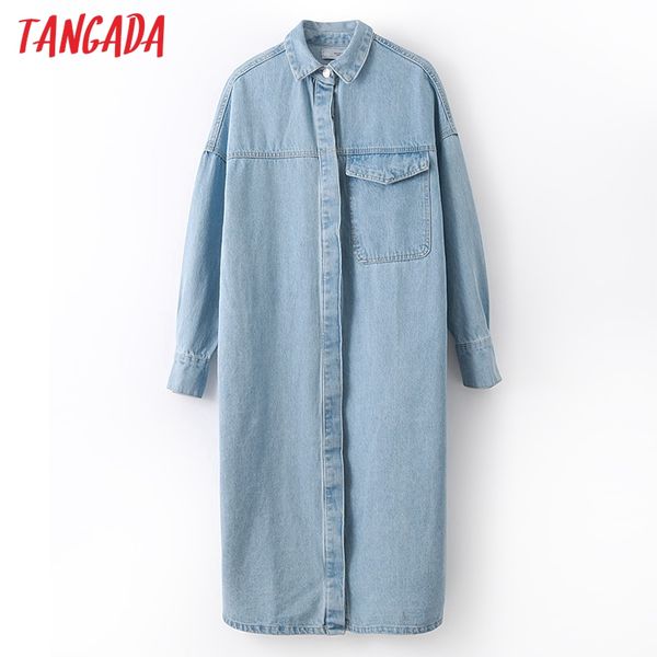 

tangada women elegant oversized denim long trench coat 2020 autumn winter female street wear outwear windbreak 2n6, Tan;black