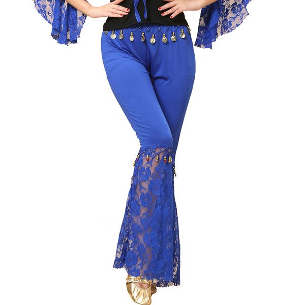 

dance costume performance belly dance pants lace training flare trousers, Black;red