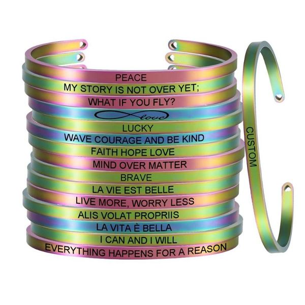 

4mm personal colorful randomly dazzling positive inspirational quote handmade cuff mantra bracelets for women gift sl-097, Black