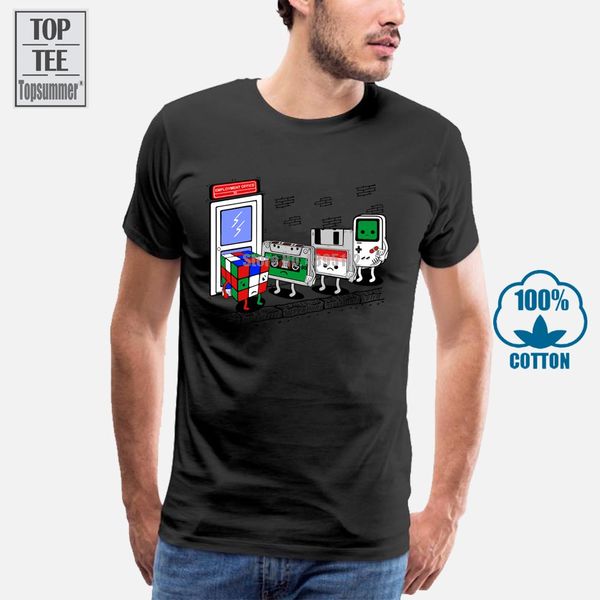

employment office tshirt for men funny summer t shirts game devices cartoon t-shirt cube cassette chip tees retro