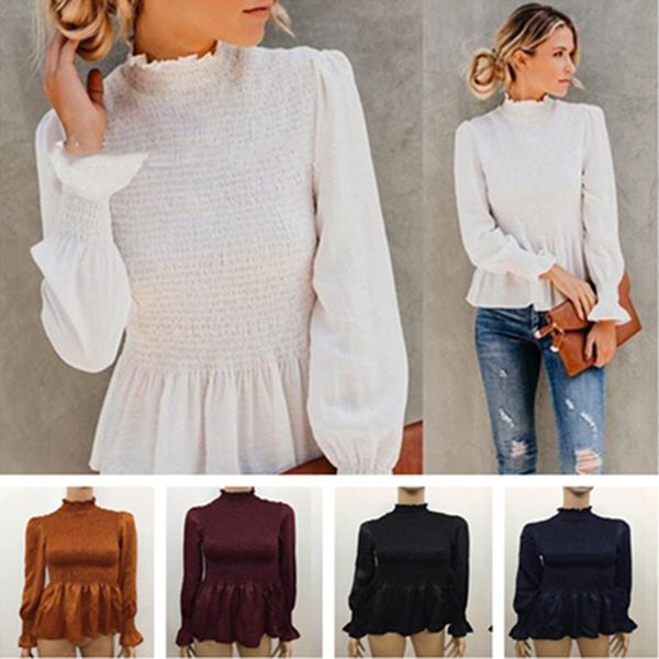 

women's pleated shirt blouses long sleeve chiffon pullover ruffle neck fashion pleat hoodies ladies elegent boutique clothing ly810, White