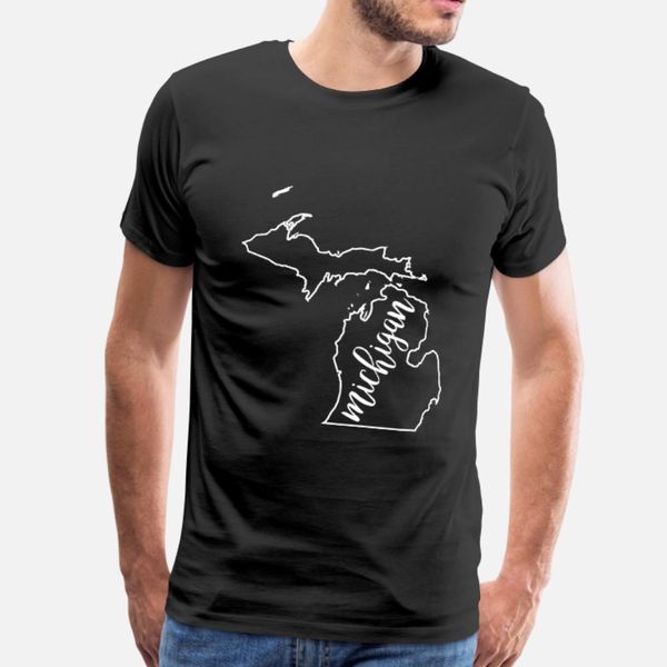 

michigan outline map t shirt men printing cotton s-xxxl male fit new style summer style novelty shirt