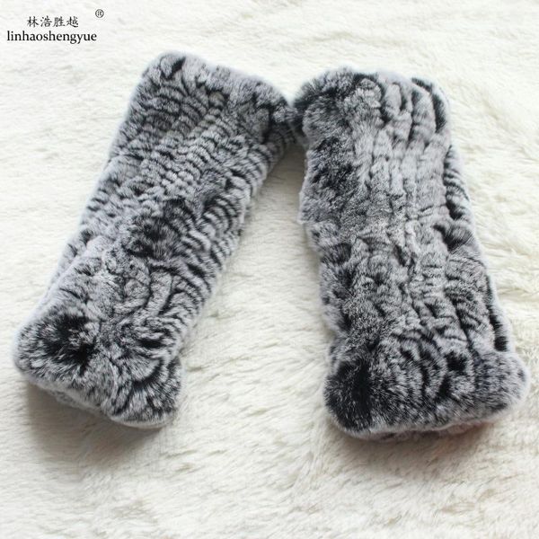 

five fingers gloves linhaoshengyue real rex fur women glove leaky finger, Blue;gray