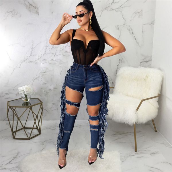 

casual ripped jeans fashion trend denim trousers for women summer fashion high waist skinny jeans female, Blue