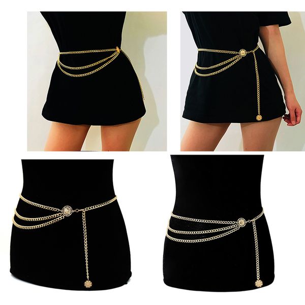 

2020 women fashion simple chain belt korean style gold silver ladies waist belt belly waist chain body jewelry dress accessories, Black;brown