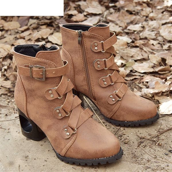 

2020 winter women ankle boots fashion rivet leather buckle ankle boots women vintage zipper warm short plush boots, Black