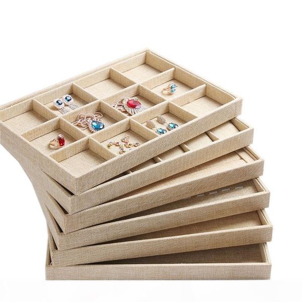 

upscale linen jewelry display tray jewelry box rings jade necklace pendant earring bracelets bangles tray jewelry show storage stand holder, Black