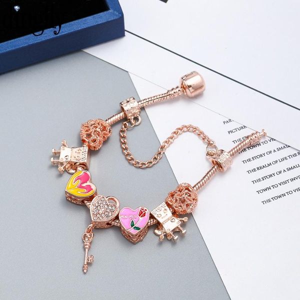 

dinglly rose gold stars maternal love mom heart dangle charm bracelets for women original flower fairy beaded bracelet jewelry, Golden;silver