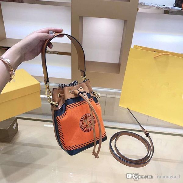 

the new 2020 printed package bucket bag shoulder bags aslant lady genuine leather handbag girls women small drawstring messenger