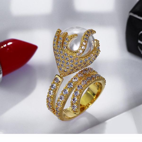

ring with pearl real gold platinum plated with cubic zircon ring fashion jewelry china, Golden;silver