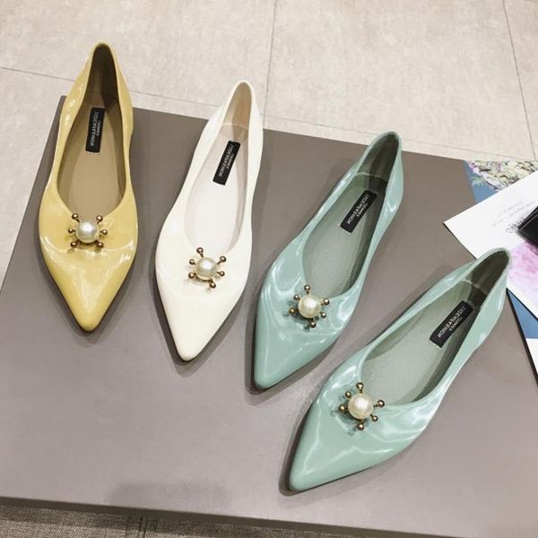 

candy color metal pearl pointed toe ballet flats slip on leisure comfy brief shoes woman shallow loafers soft bottom moccasins, Black