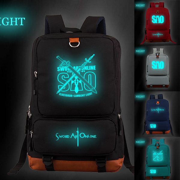 

leather luggage tag animation swordartonline sword art domain pattern backpack youth student bag computer bag purse hook