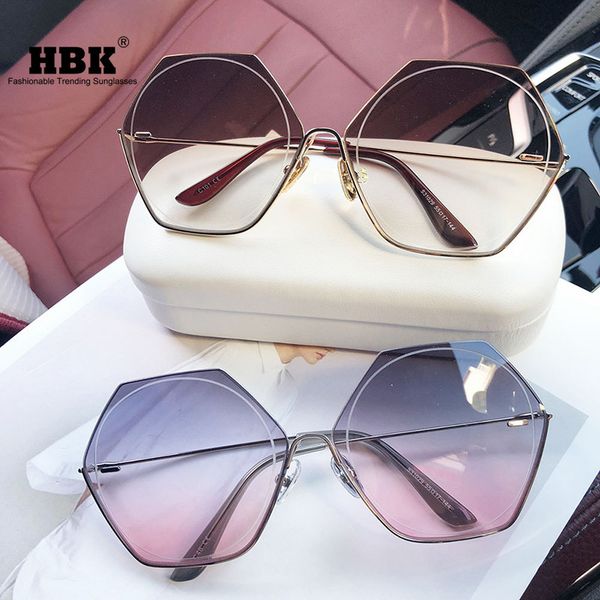 

hbk luxury rimless sunglasses women gradient vintage sunglasses men 2020 brand fashion hexagon retro uv400, White;black