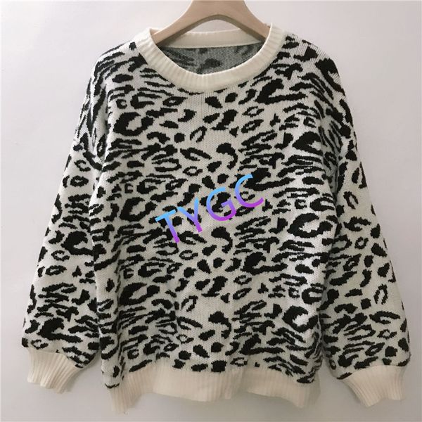 

knit woolly shirt sweater fleece woollen sweater leopard bottoming shirt ladies long sleeve crew-neck pullover, White;black