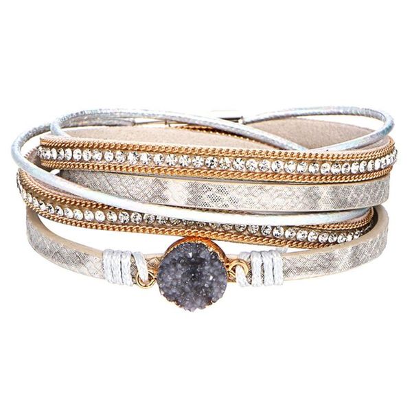 

2020 multi-layer handmade faux leather bracelet shiny rhinestone jewelry, Black