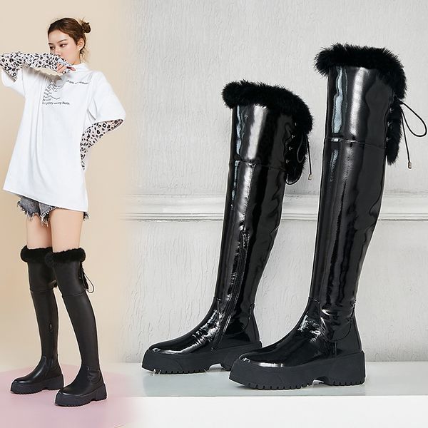 

bottes femme 2020 new winter shoes women's high boots plush keep warm over-the-knee boots women's riding botas mujer, Black