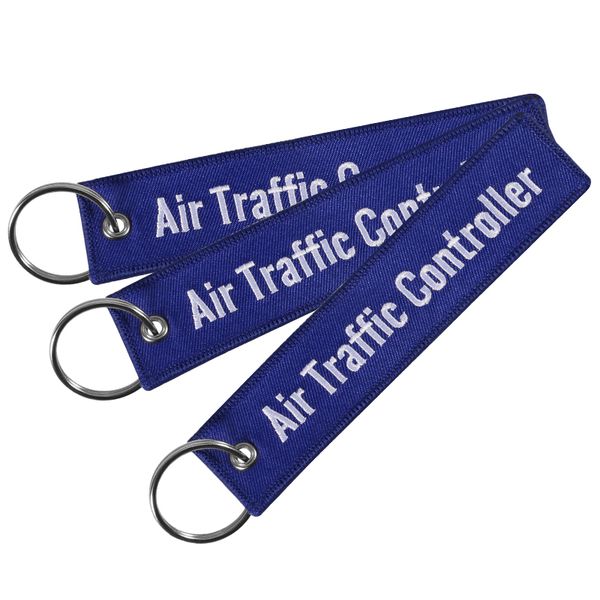 

3 pcs/lot remove before flight atc key chain jewelry embroidery blue air traffic controller key ring chain for fashion keychains, Silver