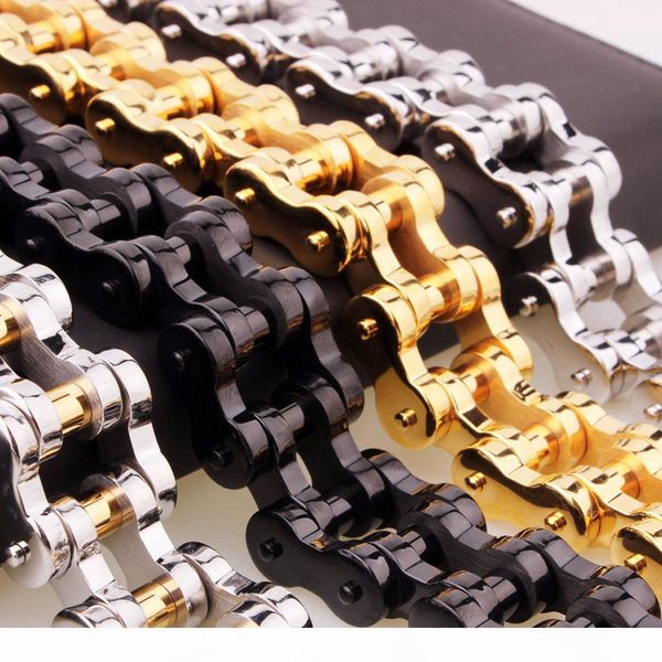 

titanium steel 18mm wide 23cm length heavy biker bicycle chain bracelets bangles high polished brace lace men moto jewelry, Black