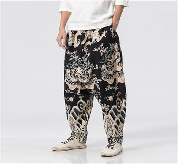 

pants loose street hiphop mens long pants designer dragon printed mens pants fashion chinese styles harem, Black