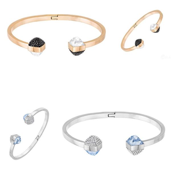 

2020 swa new style exquisite simple gold silver color bracelet opening luxury exquisite bangle female girlfriend gifts, Black