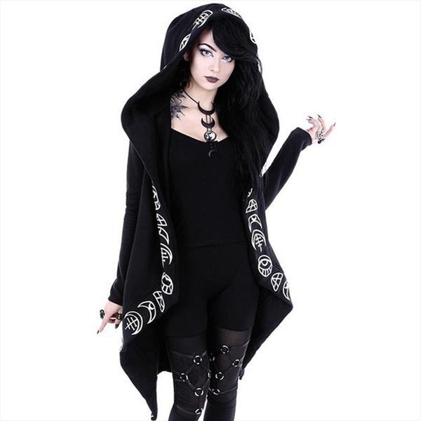 

gothic style cool long hooded sweatshirt women black punk hoodies for women halloween plus size streetwear irregular tracksuit