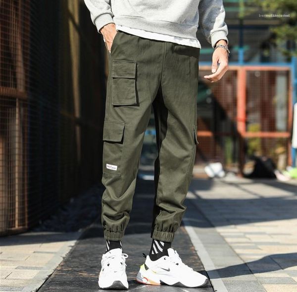 

стиль homme брюки с мульти legged карманы брюки мужской конструктора casual 2020 сыпучей мода шнуровка street, Black