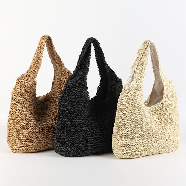 

2020 korean version ins wind beach holiday style new handmade woven bag shoulder simple solid color wild straw bag
