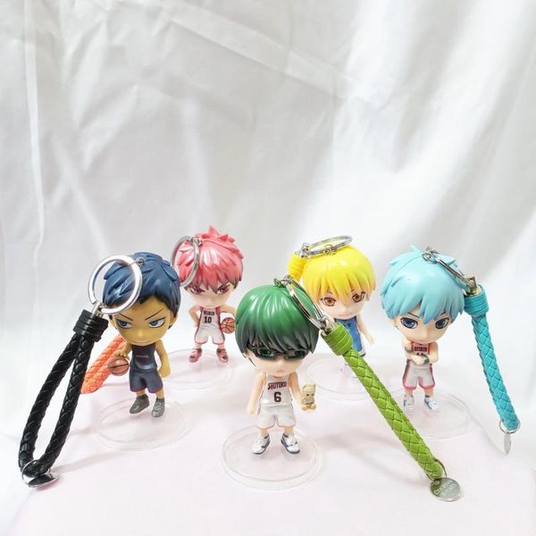 

5pcs/set cute japan cartoon kuroko's basketball figure doll keychain for women bag charms keyrings car key holder pendant, Silver