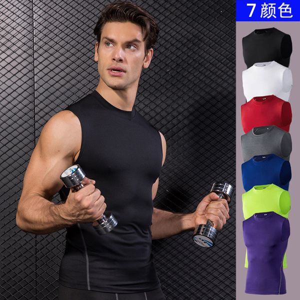 

men's skinny training vest pro sports running fitness basketball elastic quick-drying vest clothes 7 colors 1002, White;black