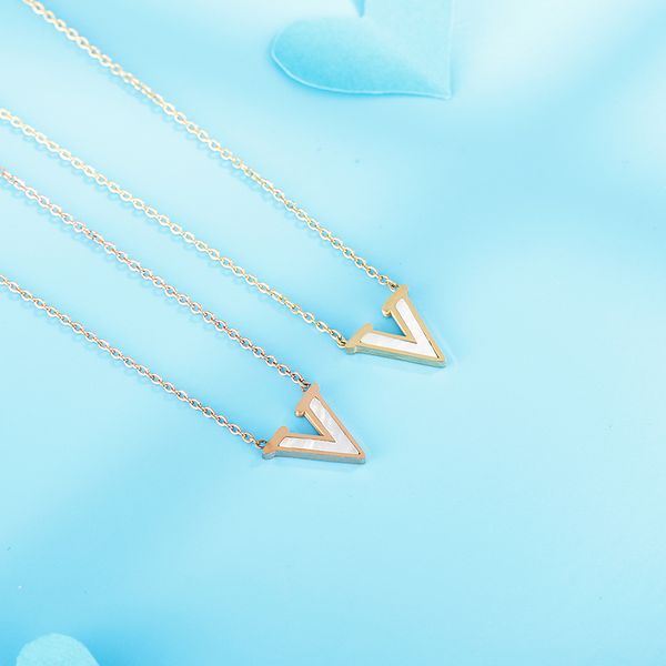 

stainless steel lady letter v pendant necklace trendy fashion simple style, Silver