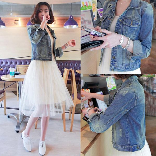 

plus size jacket long sleeves solid color fashion lapel women casual denim buttons vintage autumn and winter jeans jacket8.28, Black;brown