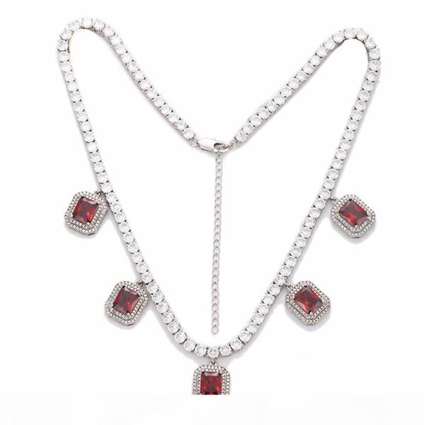 

очаровательная mens женщин ожерелье цвета серебра полный cz рубиновый кулон с цепочкой теннис ожерелье для мужчин женщин горячий подарок, Silver