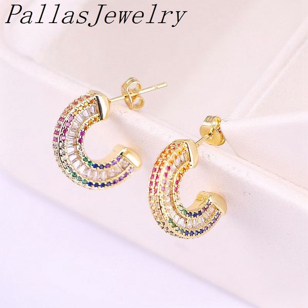 

stud 5pairs 2021 cz earrings colorful crystal rainbow gold earring delicate girl women jewelry, Golden;silver